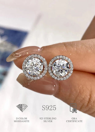 DW Certified Moissanite Diamond Stud Earrings for Women 925 Sterling Silver Round Halo Earrings Luxury Wedding Fine Jewelry PlatiNum