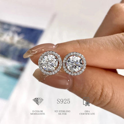 DW Certified Moissanite Diamond Stud Earrings for Women 925 Sterling Silver Round Halo Earrings Luxury Wedding Fine Jewelry PlatiNum