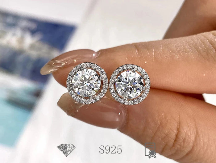 DW Certified Moissanite Diamond Stud Earrings for Women 925 Sterling Silver Round Halo Earrings Luxury Wedding Fine Jewelry PlatiNum