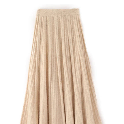 100% Pure Mink Pleated Skirts Women's Elastic High Waist Knitted Dress Fashion Joker Loose Big Swing Skirt Thick Umbrella Skirt PlatiNum