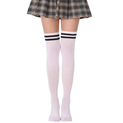 Moda ragazze carine coscia alta nero bianco a righe sopra il ginocchio calzini lunghi scaldamuscoli Lolita calze gotiche per donne sexy