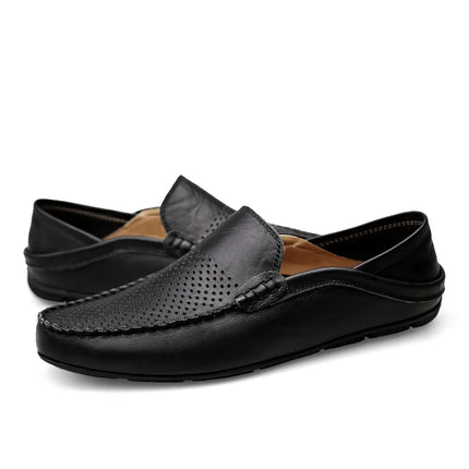 Scarpe da uomo Casual Luxury Summer Casual Leather Shoes Soft Low Platform Outdoor Light traspirante antiscivolo scarpe da guida nere