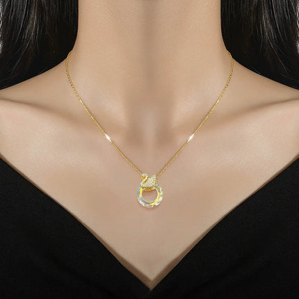 EILIECK 316L Stainless Steel Shine Cubic Zirconia Swan Pendant Necklace Gold Color Texture Metal Personalized Jewelry Neck Chain PlatiNum