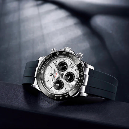PAGANI DESIGN Nuovo Orologio da Polso al Quarzo da Uomo con Quadrante in Meteorite, Vetro Zaffiro, Cronografo, Impermeabile 100m, in Acciaio Inossidabile