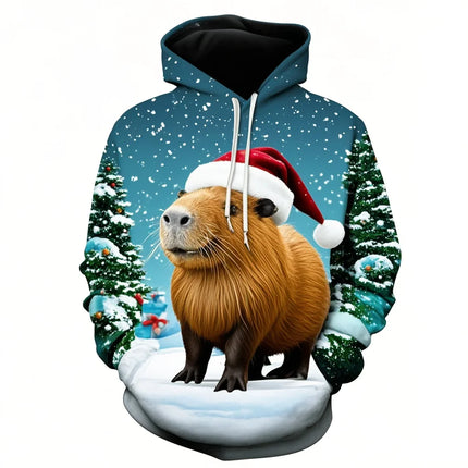 Christmas Funny Animal Capybara 3D Print Hoodies Men Women Streetwear Sweatshirts Pullovers Hoodie Tracksuits Tops Man Clothing