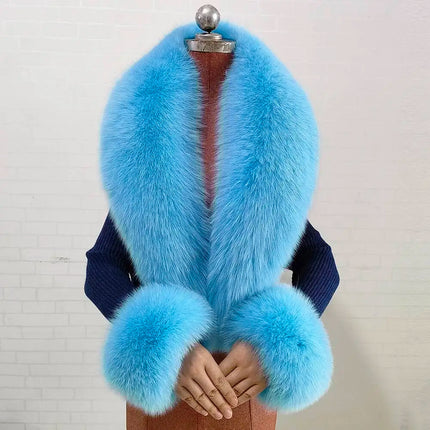Real Fur Collar And Cuffs Set Winter Coat Accessories Women Fluffy Large Fur Shawl Neak Warm Fox Fur Scarf Furry Scarves Female