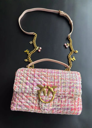 Nuova Borsa a Tracolla/Crossbody da Donna 2026 Ispirata a Pinko in Tweed con Cigno, in Vera Pelle