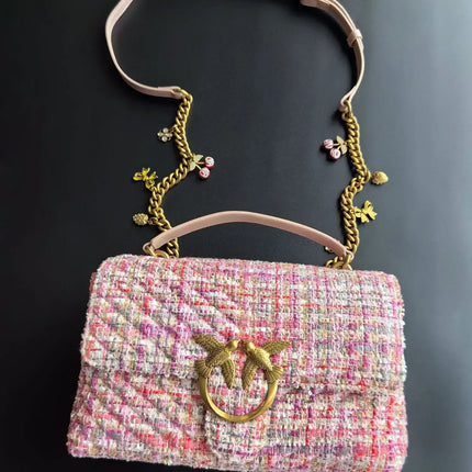 Nuova Borsa a Tracolla/Crossbody da Donna 2026 Ispirata a Pinko in Tweed con Cigno, in Vera Pelle
