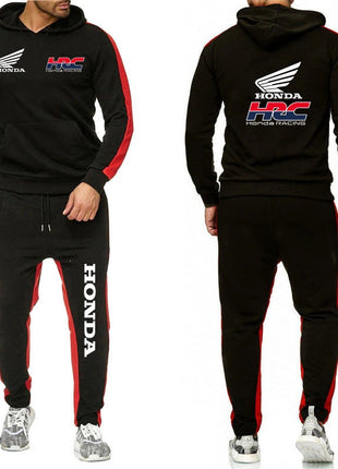 Honda racing Men's Hot Sale Fashion Hoodie Sportswear+Sweatpants Comfortable Casual Jogging Solid- color Two Piece Suit PlatiNum
