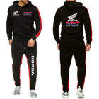 Honda racing Men's Hot Sale Fashion Hoodie Sportswear+Sweatpants Comfortable Casual Jogging Solid- color Two Piece Suit PlatiNum