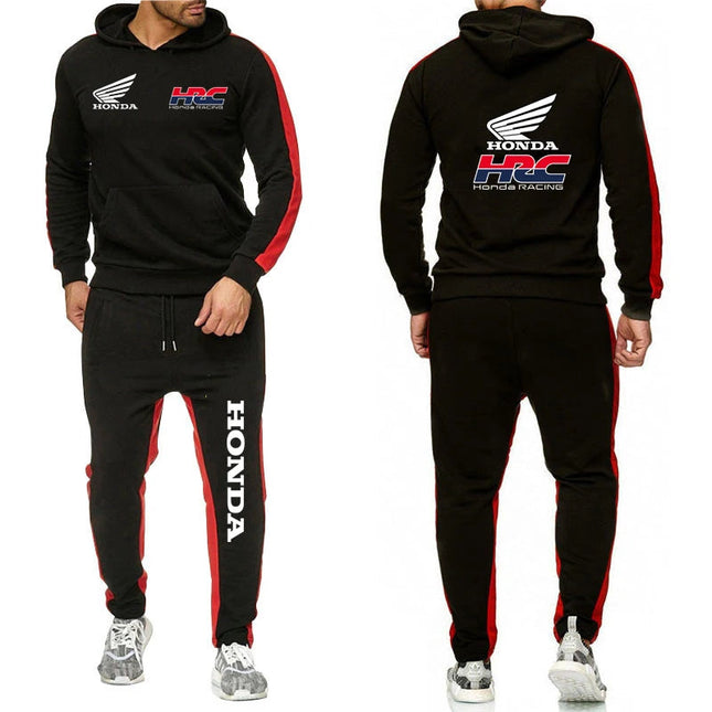 Honda racing Men's Hot Sale Fashion Hoodie Sportswear+Sweatpants Comfortable Casual Jogging Solid- color Two Piece Suit PlatiNum