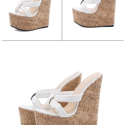 Aneikeh Wedges Heel Women Slippers Fashion Open Toe Platform Sandals Summer Super High Heels Female Party Shoes Size 35-42 PlatiNum