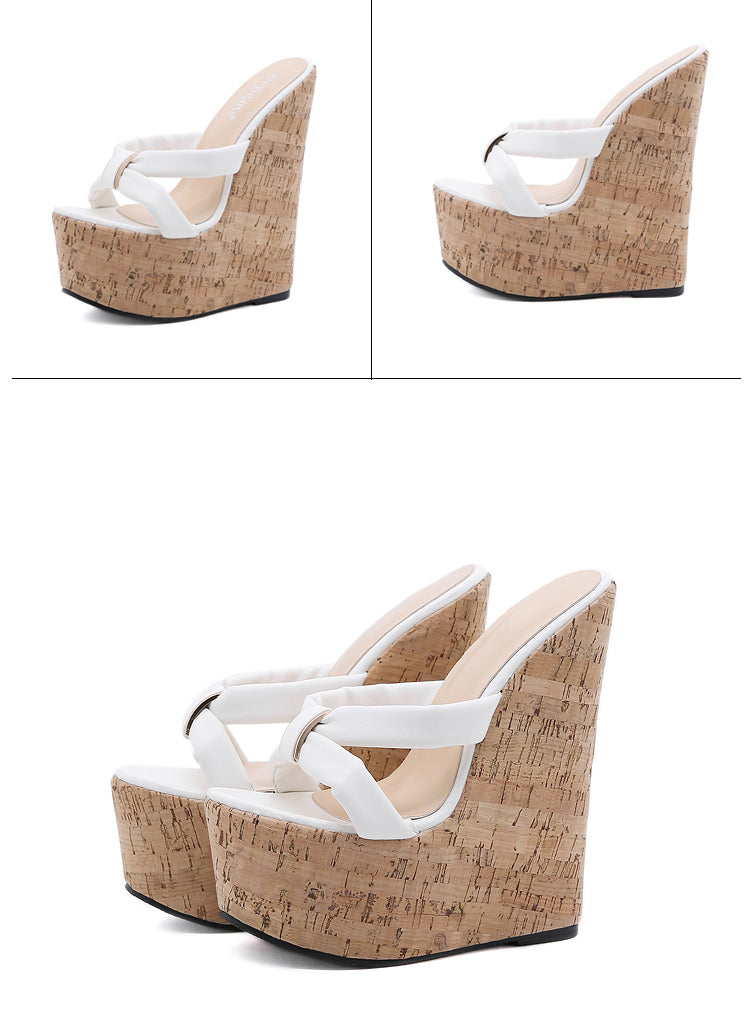 Aneikeh Wedges Heel Women Slippers Fashion Open Toe Platform Sandals Summer Super High Heels Female Party Shoes Size 35-42 PlatiNum