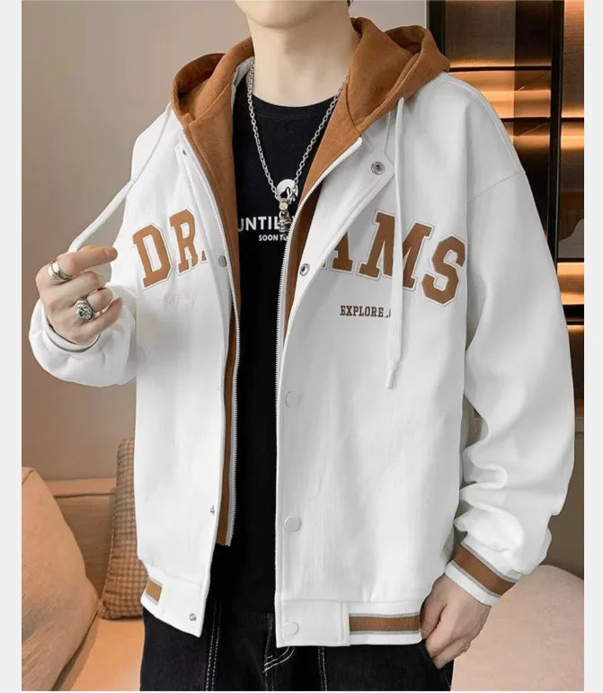 Men's Autumn New Brand All-match Student Letter Hooded Jacket Trendy Women High Quality Varsity Baseball Uniform Jacket