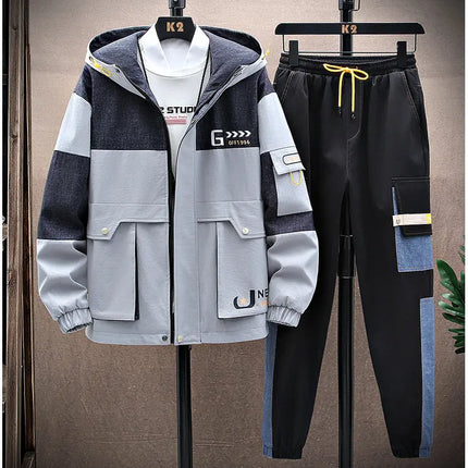 Spring Men Sportswear Tracksuit 2 Piece Running Sets Sports Hooded Jacket+Pant Sweatsuit Male Print Clothing Streetwear