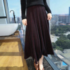 FRSEUCAG Autumn and winter women's warm half skirt 100% mink cashmere pleated skirt thick long skirt soft and loose fashionable PlatiNum
