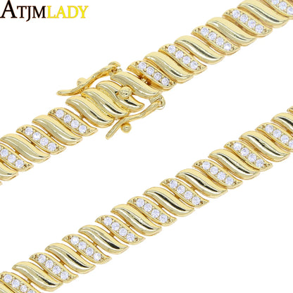 2025 Nuova collana a catena serpente unisex color oro a spina di pesce con perline catena a maglie pavimentata 5A CZ girocollo a forma di luna per gioielli da donna