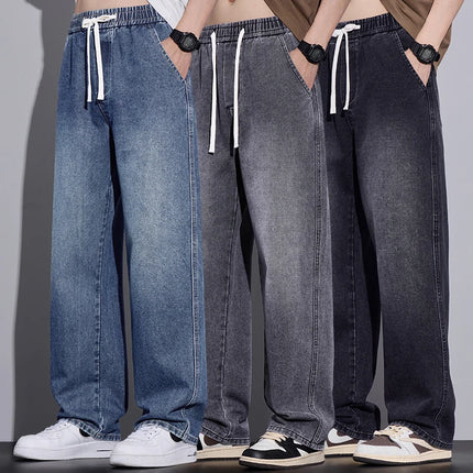 Abbigliamento da uomo Pantaloni a gamba larga Jeans larghi Streetwear Pantaloni in denim moda dritti Y2k Pantaloni da uomo in vita elastica lavati vintage