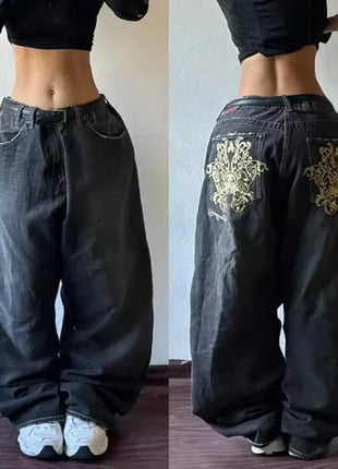 Jeans larghi ricamati modello Joker di tendenza della moda americana Donna Street Y2K Nuovi pantaloni a gamba larga oversize Hip Hop Jeans unisex