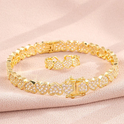 Set di Bracciale e Anello ZAKOL Hip Hop con Charm a Cuore in Zirconia Cubica per Uomo e Donna, Regalo di San Valentino per Coppie platinumshop