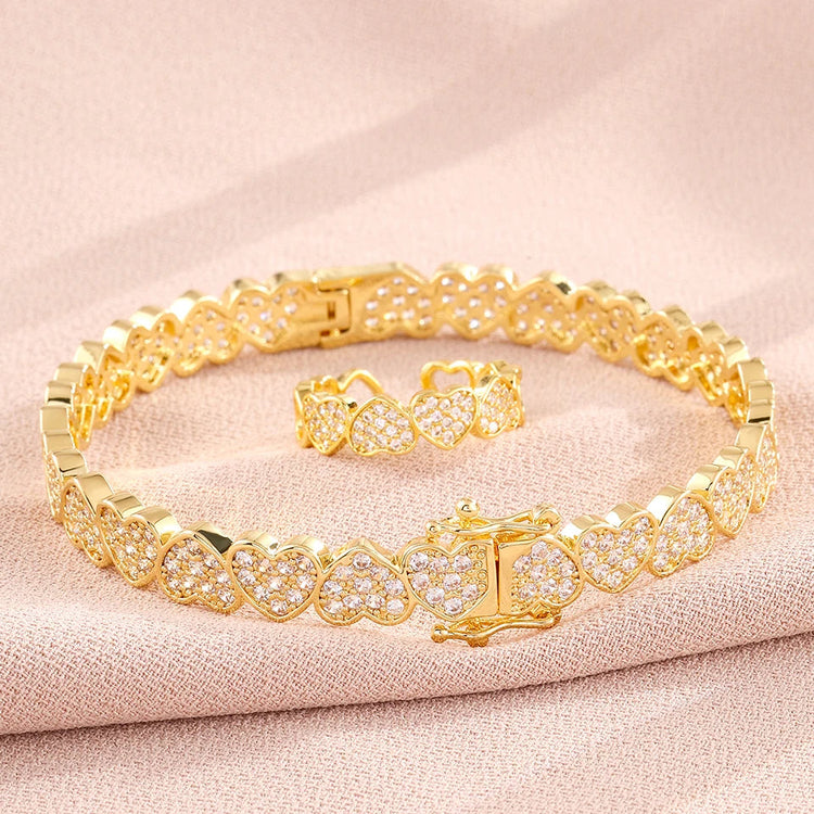 Set di Bracciale e Anello ZAKOL Hip Hop con Charm a Cuore in Zirconia Cubica per Uomo e Donna, Regalo di San Valentino per Coppie platinumshop