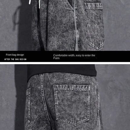 Loose Elastic Waist Denim Jeans for Men 2024 Fashion Casual Spring Workwear Foot-Tied Pants with Brand Workwear Baggy Trousers PlatiNum