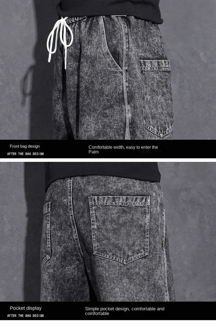 Loose Elastic Waist Denim Jeans for Men 2024 Fashion Casual Spring Workwear Foot-Tied Pants with Brand Workwear Baggy Trousers PlatiNum