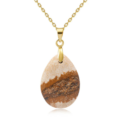 New Fashion Natural Stone Crystal Pendant Teardrop Simple Pendant Necklace Earrings Making Jewelry With Chain collar PlatiNum