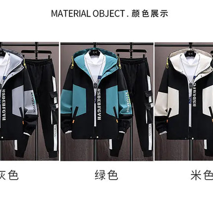 Autumn Casual Men Sets Two Pieces Fashion Korean Trend Hooded Jacket + Pants Spring Baseball Uniform Suit Man Outfit