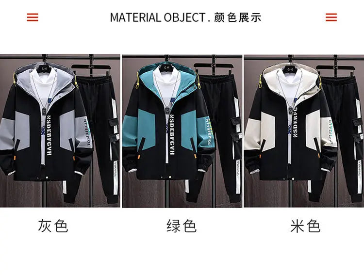 Autumn Casual Men Sets Two Pieces Fashion Korean Trend Hooded Jacket + Pants Spring Baseball Uniform Suit Man Outfit