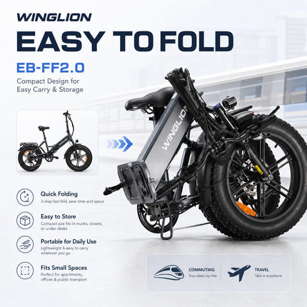 WINGLION EB-FF2.0 Bicicletta Elettrica Pieghevole da Donna, Motore 750W, Batteria 48V 15Ah, Autonomia 100KM, Velocità 40KM/H, Pneumatici Fat 4.0 da 20 Pollici, E-bike Pieghevole per Tutti i Terreni