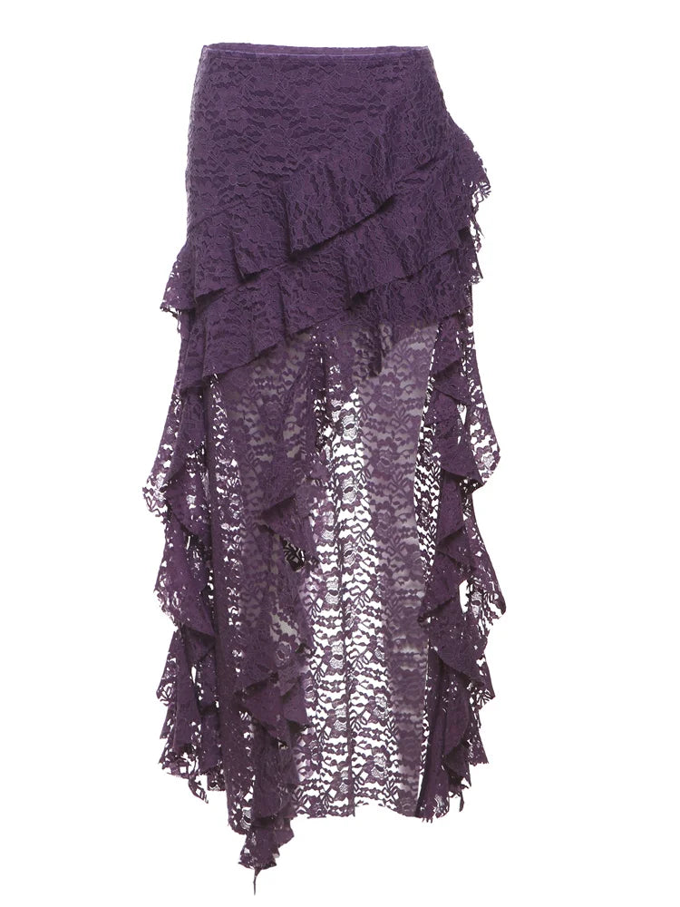 Nibber Nappe Gonne da donna Orlo irregolare Increspature multistrato Patchwork di pizzo Dolce tendenza estiva Pantaloni skinny versatili quotidiani