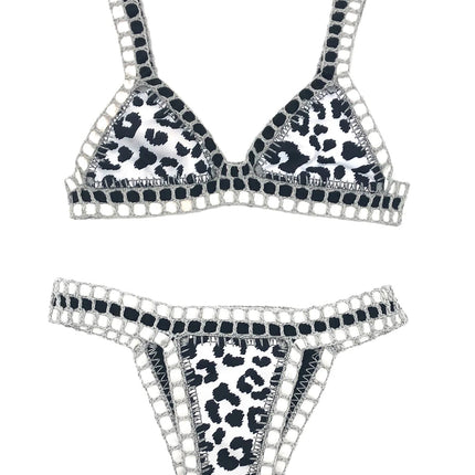 Set bikini reversibile leopardato fatto a mano all'uncinetto Set costumi da bagno neri a bordo piscina blu Paisley costume da bagno di lusso maillot de bain femme PlatiNum