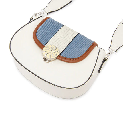 Miss Lulu Ethno-shoulder bag PU leather with Corduroy Detail & Adjustable Strap, Blue-Beige PlatiNum