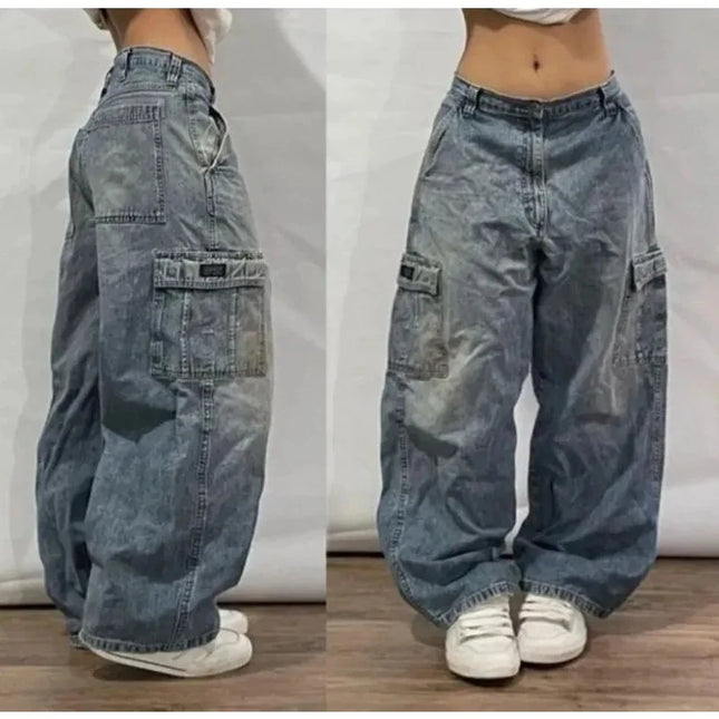 Y2K fashion new women's letter print wide-leg jeans vintage gothic streetwear popular casual Joker high-waisted wide-leg pants clothing