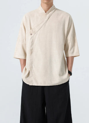 Camicie Estive 2026 da Uomo, Stile Cinese Retrò Tradizionale in Lino Traspirante, Abbigliamento Maschile per Kung Fu e Tai Chi, Bluse Casual Stile Tang