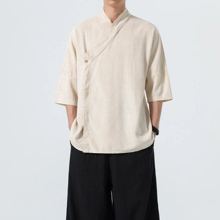 Camicie Estive 2026 da Uomo, Stile Cinese Retrò Tradizionale in Lino Traspirante, Abbigliamento Maschile per Kung Fu e Tai Chi, Bluse Casual Stile Tang