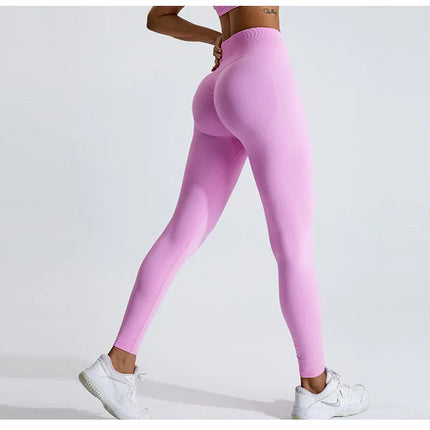 Seamless Women Solid Color High Waist Yoga Pants Sexy Hip-lifting Tight Sports Pants Women Push Up Fitness Workout Yoga Leggings PlatiNum