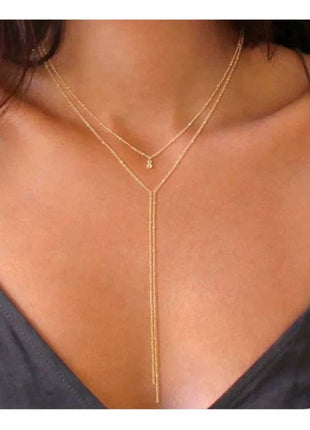 Lariat Gold Necklace for Women Teen Girls Mom, Dainty Long Necklace 14k Gold Plated STAINLESS STEEL Y-Shaped Pendant Necklaces PlatiNum