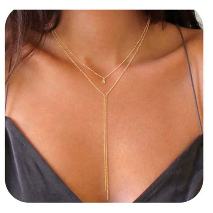 Lariat Gold Necklace for Women Teen Girls Mom, Dainty Long Necklace 14k Gold Plated STAINLESS STEEL Y-Shaped Pendant Necklaces PlatiNum