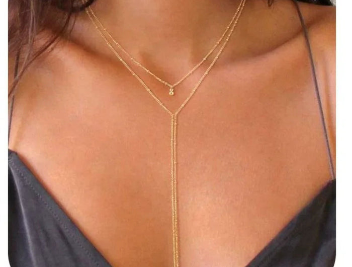 Lariat Gold Necklace for Women Teen Girls Mom, Dainty Long Necklace 14k Gold Plated STAINLESS STEEL Y-Shaped Pendant Necklaces PlatiNum