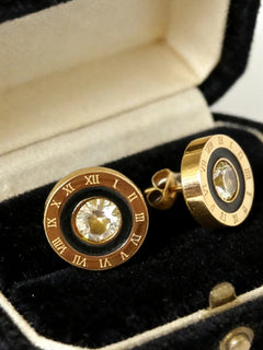 Orecchini a bottone con numeri romani in acciaio inossidabile 316, rotondi, brillanti, con zirconi AAA, diametro 12 mm, per donna, gioielli di marca di alta qualità