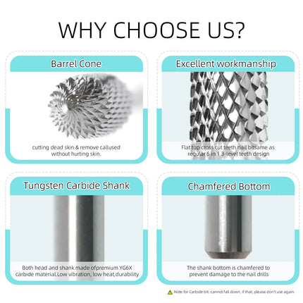 HYTOOS Bullet Carbide Nail Drill Bits Pro Barrel Cone Acrylic Gel Tips Removal Tool Electric Drills File Manicure Accessories