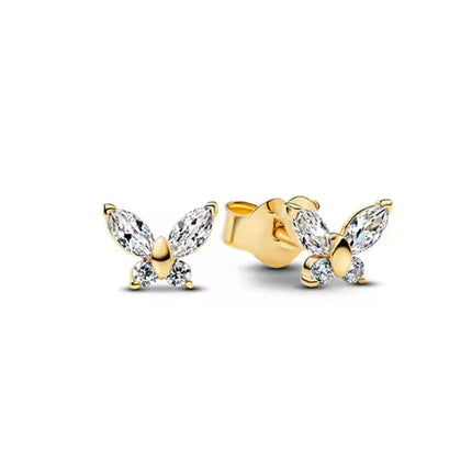 2025 Orecchini a cerchio in cristallo per le donne Orecchini gioielli Farfalla rosa Bule Moon Star Orecchini originali in argento sterling 925 platinumshop