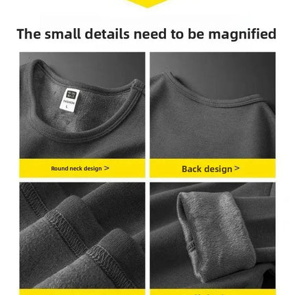 Men's Long Sleeve T-shirt Fleece Lined Thickened Non-flammable Velvet Warm Round Neck Base Shirt Casual Breathable Winter Tshirt PlatiNum