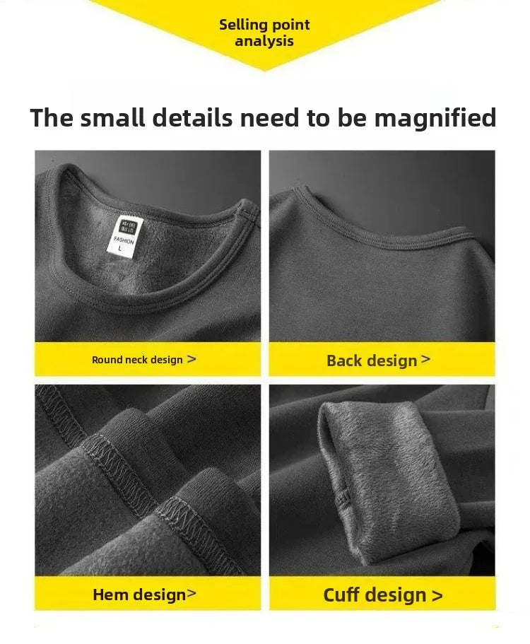 Men's Long Sleeve T-shirt Fleece Lined Thickened Non-flammable Velvet Warm Round Neck Base Shirt Casual Breathable Winter Tshirt PlatiNum