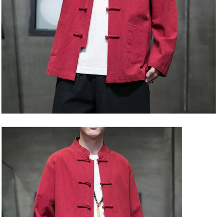Camicie da uomo stile cinese retrò lino cotone tinta unita vestito Tang top cardigan uomo casual Kung Fu Tai Chi camicette da uomo abbigliamento