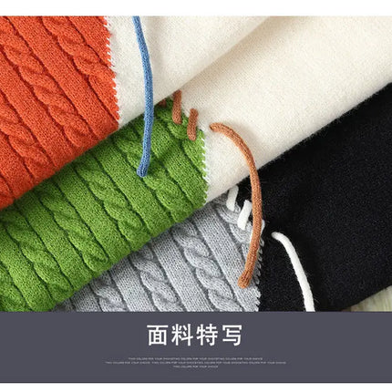 Autumn Winter Warm Mens Knitted Sweaters Fashion Patchwork O Neck Knit Pullovers Korean Streetwear Pullover Casual Mens Clothing
