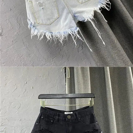 Shorts in denim da donna a vita alta, strappati, con orlo grezzo e sfilacciato, casual, hot pants - platinumshop