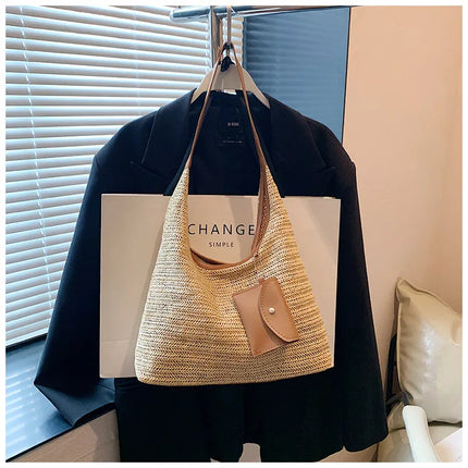 Hand-Woven Large Capacity Tote Bag for Women, Fashionable Commuter Bag, INS Style, Beach Bag for Daily Travel